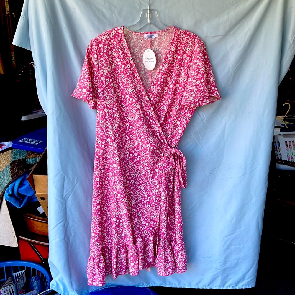 Pink floral wrap style dress